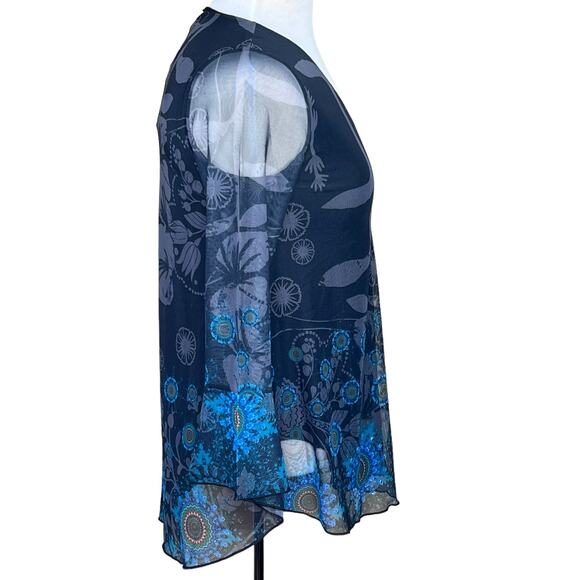 Desigual Women’s Sheer Mesh Top with Printed Design & Rhinestones Lined Fits S-M - Picture 4 of 11